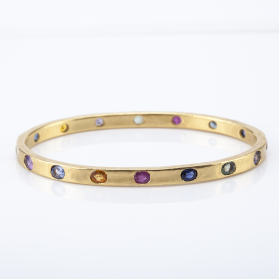 Bosch Rose cut labradorite 18k gold bezel bracelet | Ellen Celli Jewelry