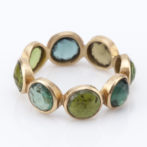 Bosch green tourmaline 18k gold bezel ring | Ellen Celli Jewelry